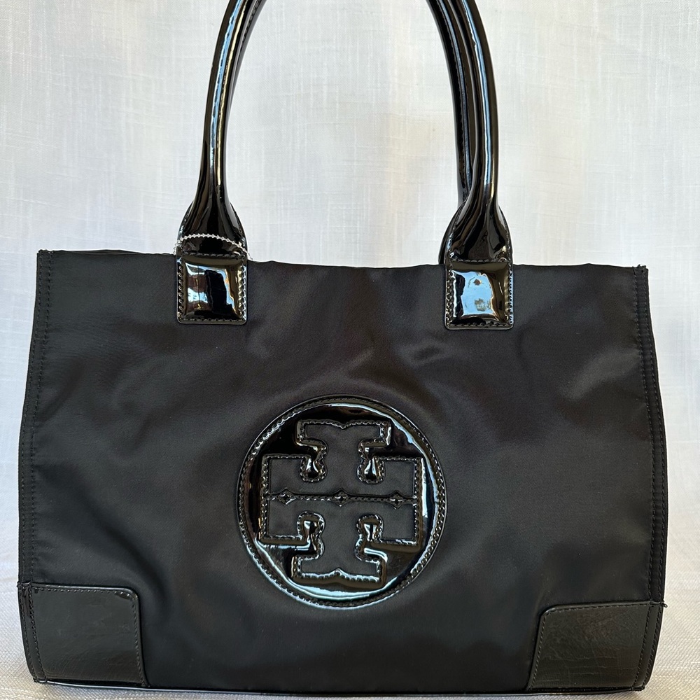 Tory Burch Ella Small Tote Black handbag Patent
